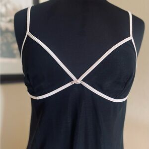 DKNY black mesh chemise with pink straps and tiny rosette appliqué